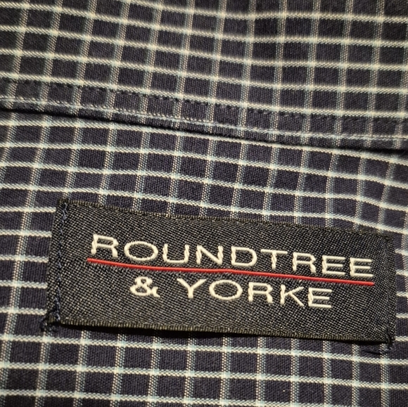 Roundtree & Yorke men's 4XT blue & white grid print short sleeve shirt, EUC - Picture 4 of 7